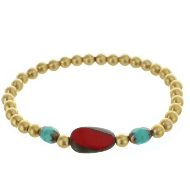 Palais du Rosaire Bracelet fantaisie, perles dorées et pierres véritables rouges^ Bracelet Fantaisie