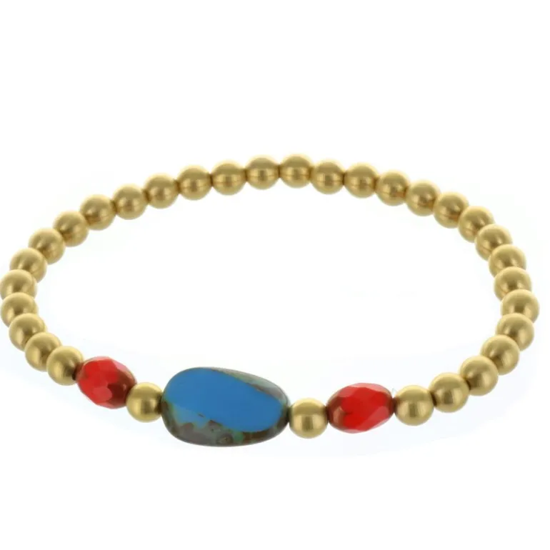 Palais du Rosaire Bracelet fantaisie perles dorées et pierres véritables - Bleu^ Bracelet Fantaisie