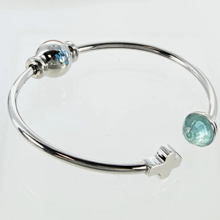Palais du Rosaire Bracelet jonc Notre Dame de Lourdes cristal et croix en acier certifié^ Bracelet Fantaisie