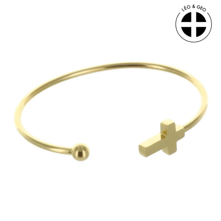 Palais du Rosaire Bracelet jonc religieux Léo&Geo en acier doré^ Bracelet Fantaisie