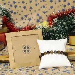 Palais du Rosaire Bracelet élastique avec perles en pierre œil de tigre et une croix^ Bracelet Fantaisie