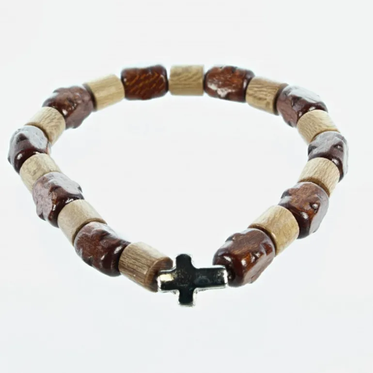 Palais du Rosaire Bracelet élastique bois et croix métal^ Bracelet Fantaisie