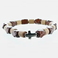 Palais du Rosaire Bracelet élastique bois et croix métal^ Bracelet Fantaisie