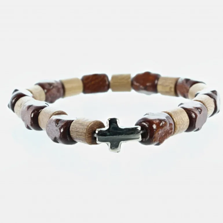 Palais du Rosaire Bracelet élastique bois et croix métal^ Bracelet Fantaisie