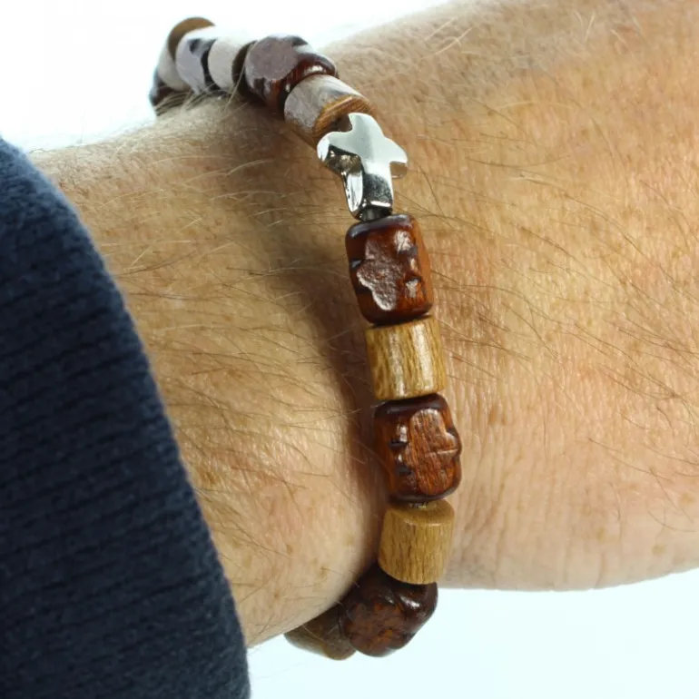 Palais du Rosaire Bracelet élastique bois et croix métal^ Bracelet Fantaisie