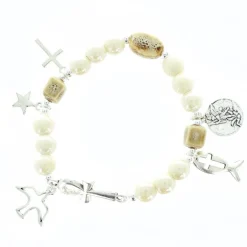 Palais du Rosaire Bracelet élastique en céramique avec médaille St Michel^ Bracelet Fantaisie