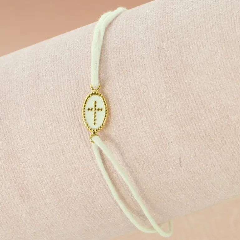 Palais du Rosaire Bracelet médaille en plaqué or de la croix en couleur^ Bracelet Plaqué Or