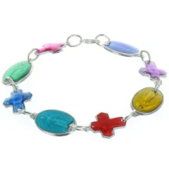 Palais du Rosaire Bracelet médailles de la Vierge Miraculeuse et croix émaillées couleurs^ Bracelet Fantaisie