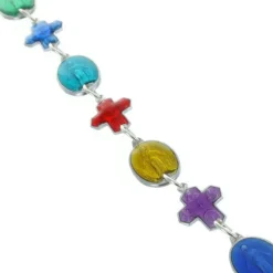 Palais du Rosaire Bracelet médailles de la Vierge Miraculeuse et croix émaillées couleurs^ Bracelet Fantaisie
