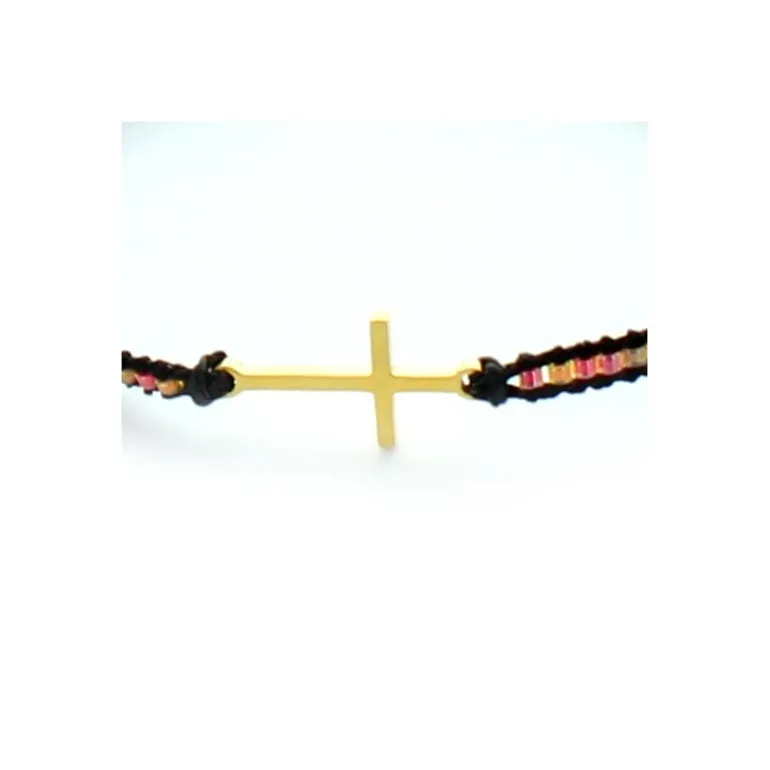Palais du Rosaire Bracelet noir avec croix dorée^ Bracelet Fantaisie