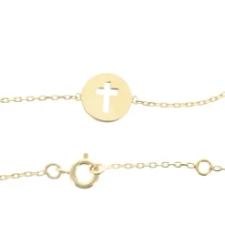 Palais du Rosaire Bracelet plaqué or 16 cm avec médaille ronde croix ajourée^ Bracelet Plaqué Or