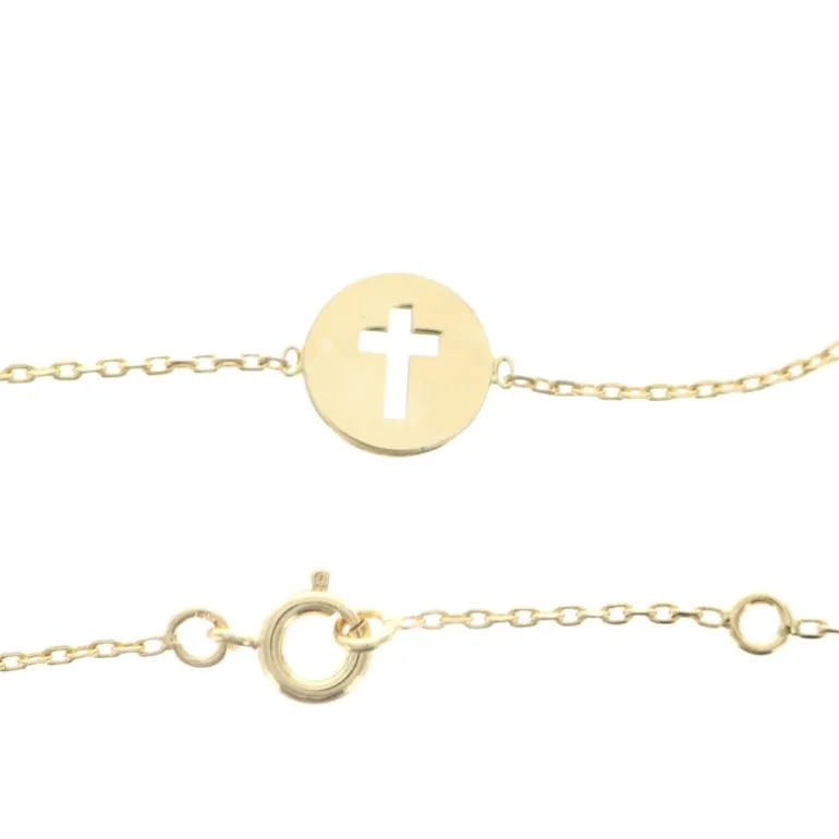 Palais du Rosaire Bracelet plaqué or 16 cm avec médaille ronde croix ajourée^ Bracelet Plaqué Or