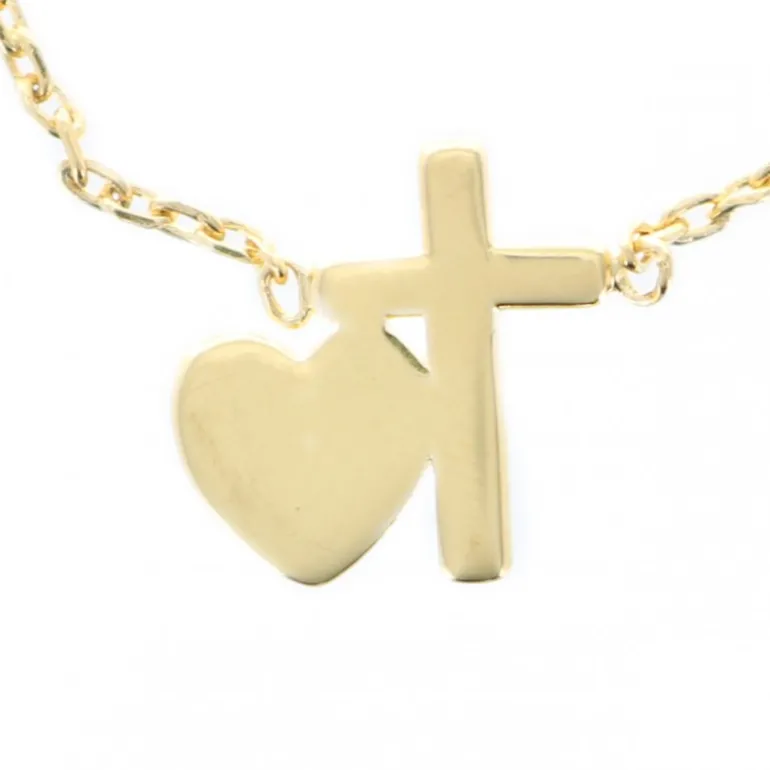 Palais du Rosaire Bracelet plaqué or 16 cm avec une croix et un coeur^ Bracelet Plaqué Or
