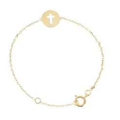 Palais du Rosaire Bracelet plaqué or 16 cm avec médaille ronde croix ajourée^ Bracelet Plaqué Or