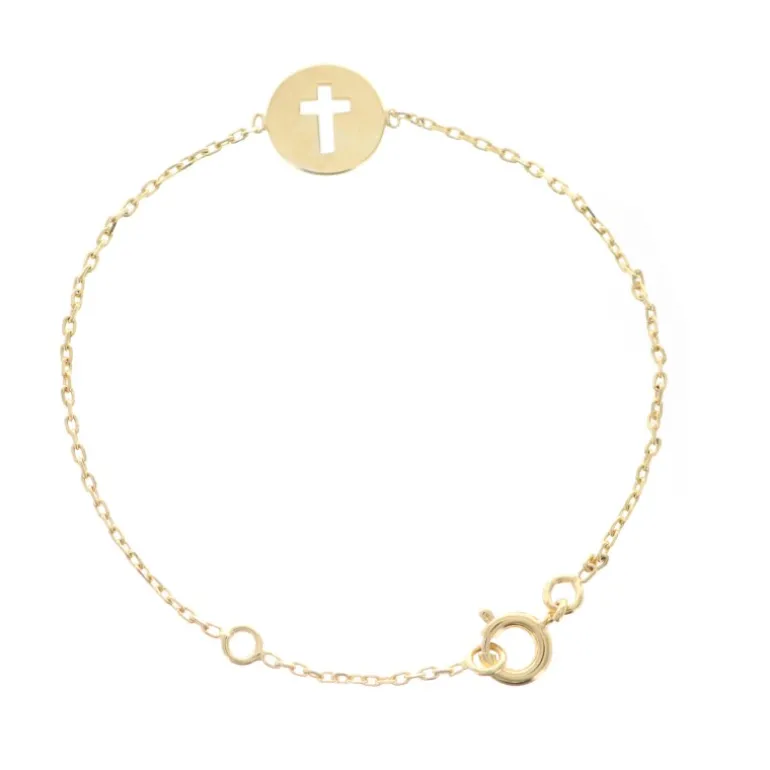 Palais du Rosaire Bracelet plaqué or 16 cm avec médaille ronde croix ajourée^ Bracelet Plaqué Or