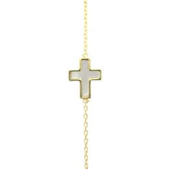 Palais du Rosaire Bracelet plaqué or avec croix religieuse en nacre^ Bracelet Plaqué Or