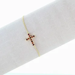 Palais du Rosaire Bracelet Plaqué Or avec une Croix en strass de couleur^ Bracelet Plaqué Or