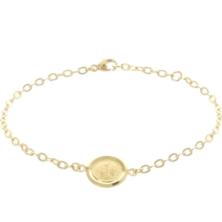 Palais du Rosaire Bracelet Plaqué Or, médaille centrale double face Apparition de Lourdes et Vierge Marie^ Bracelet Plaqué Or