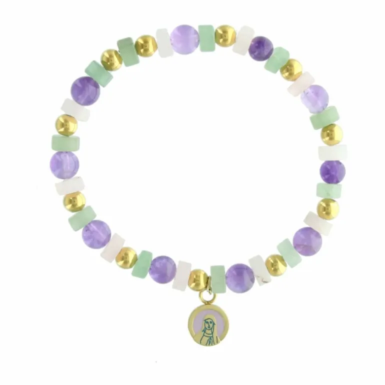 Palais du Rosaire Bracelet religieux avec des perles d'améthyste, aventurine et quartz.^ Bracelet Fantaisie