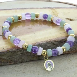 Palais du Rosaire Bracelet religieux avec des perles d'améthyste, aventurine et quartz.^ Bracelet Fantaisie
