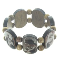Palais du Rosaire Bracelet religieux en bois avec des images de la Vierge^ Bracelet Fantaisie