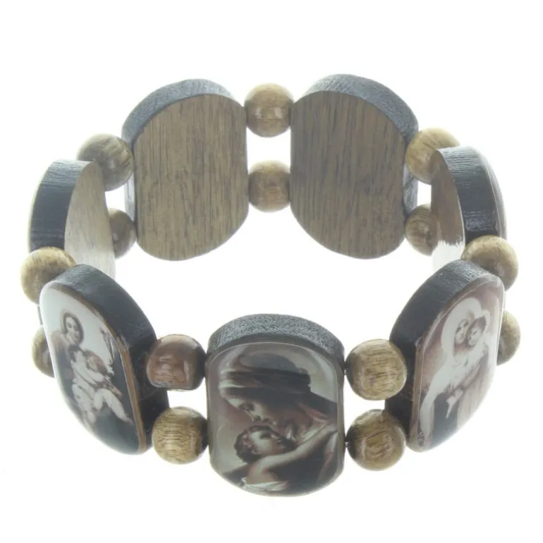 Palais du Rosaire Bracelet religieux en bois avec des images de la Vierge^ Bracelet Fantaisie