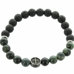 Palais du Rosaire Bracelet religieux en pierres de lave noire et agathe^ Bracelet Fantaisie