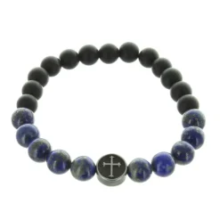 Palais du Rosaire Bracelet religieux en pierre d'agate noire et Lapis Lazuli^ Bracelet Fantaisie