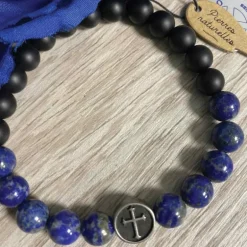 Palais du Rosaire Bracelet religieux en pierre d'agate noire et Lapis Lazuli^ Bracelet Fantaisie