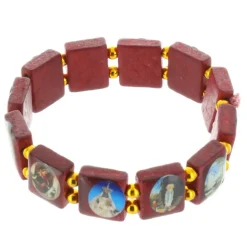 Palais du Rosaire Bracelet religieux images de Saints sur perles carrées en bois^ Bracelet Fantaisie