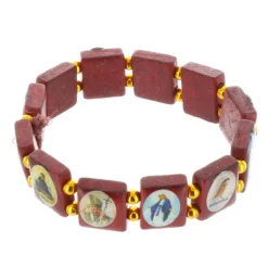 Palais du Rosaire Bracelet religieux images de Saints sur perles carrées en bois^ Bracelet Fantaisie