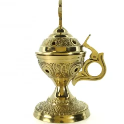 Palais du Rosaire Brûle encens en laiton avec croix et poignée de13cm^ Encensoir