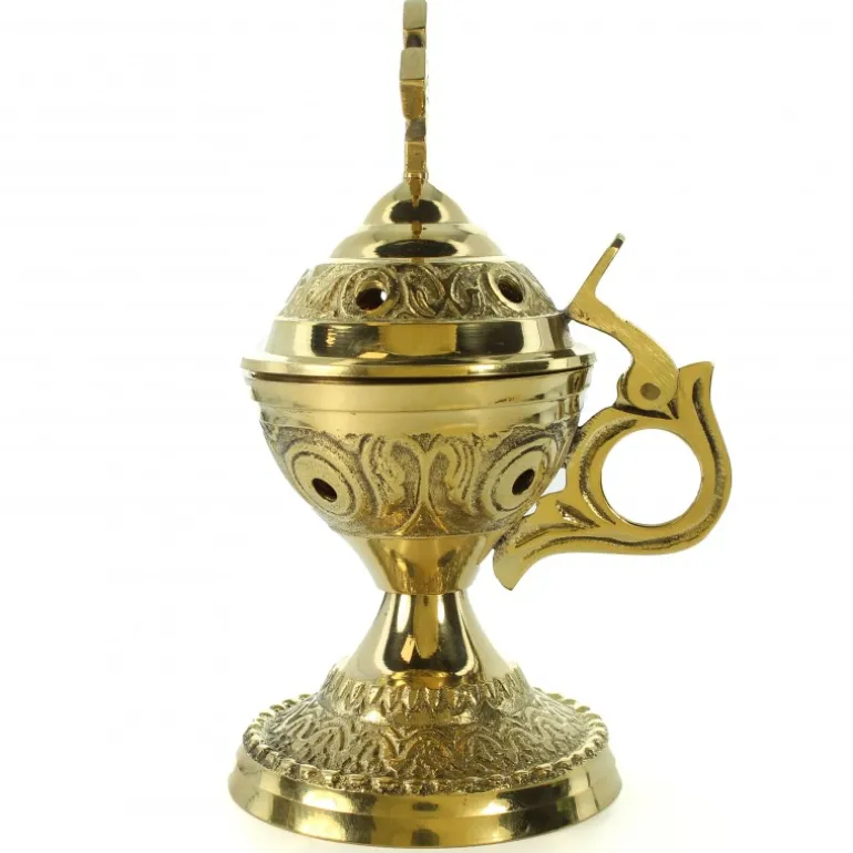 Palais du Rosaire Brûle encens en laiton avec croix et poignée de13cm^ Encensoir