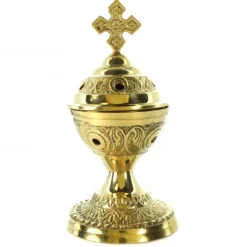 Palais du Rosaire Brûle encens en laiton avec croix et poignée de13cm^ Encensoir