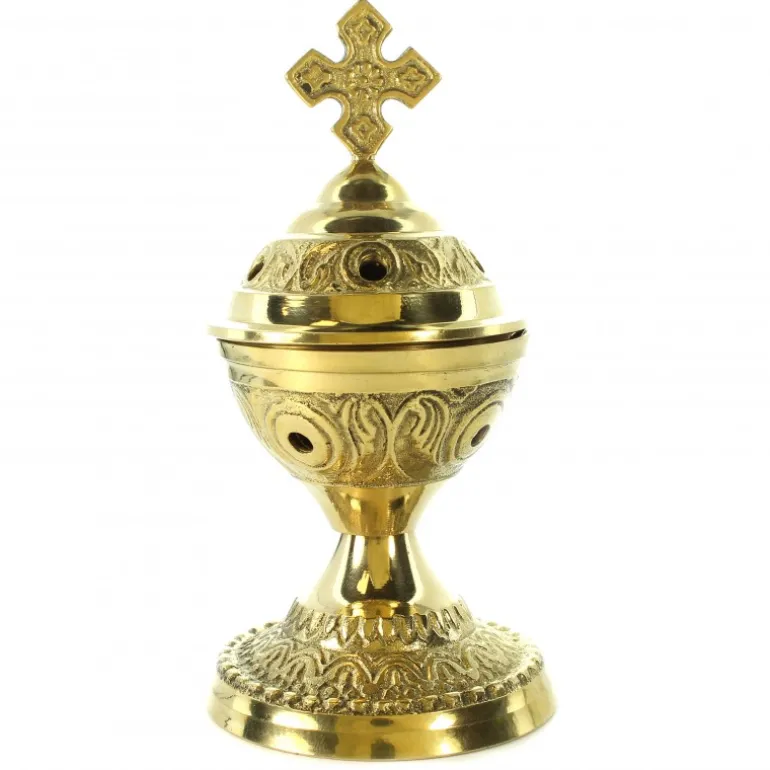 Palais du Rosaire Brûle encens en laiton avec croix et poignée de13cm^ Encensoir