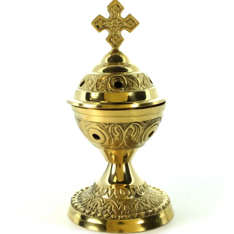 Palais du Rosaire Brûle encens en laiton avec croix et poignée de13cm^ Encensoir