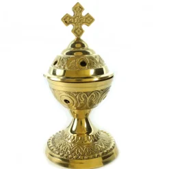 Palais du Rosaire Brûle encens en laiton avec croix et poignée de13cm^ Encensoir