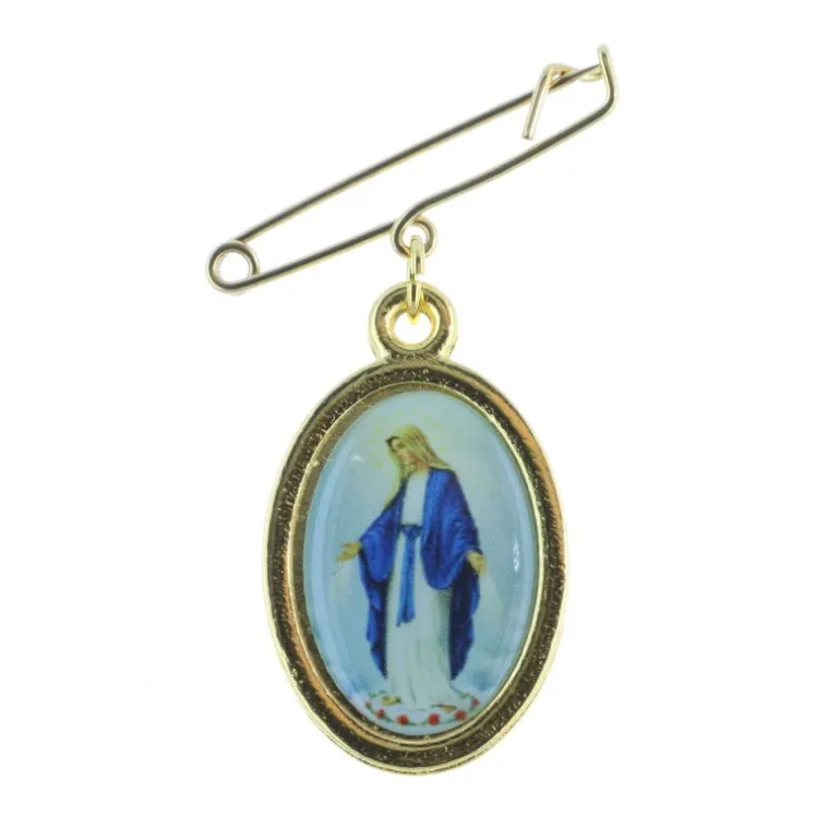 Palais du Rosaire Broche Apparition de Lourdes et Vierge Miraculeuse en métal doré^ Broche Métal