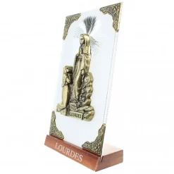 Palais du Rosaire Cadre à poser de l'Apparition de Lourdes dorée sur plaque argentée 7,5x14cm^ Cadre Religieux