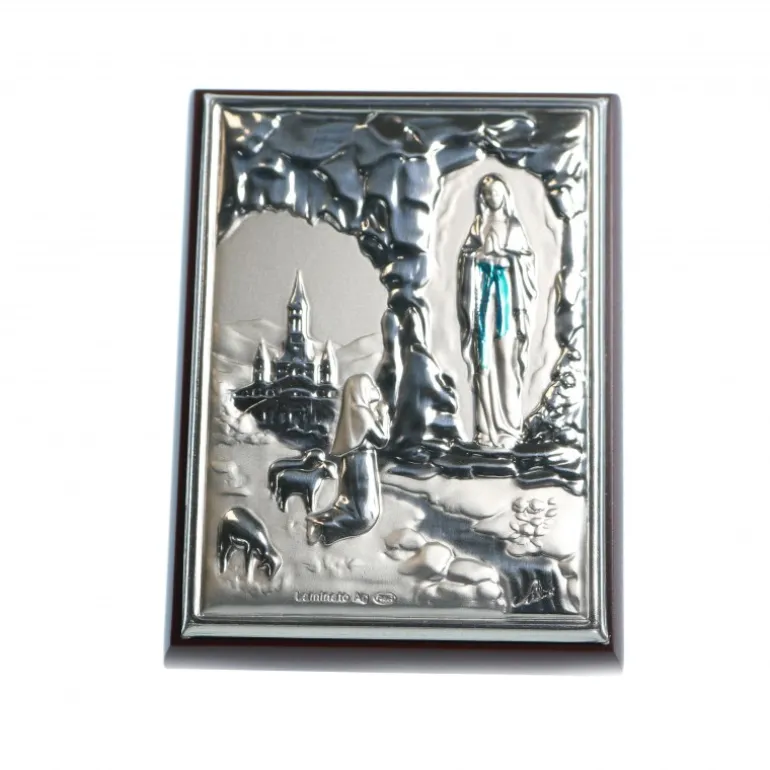 Palais du Rosaire Cadre Apparition de lourdes sur plaque argentée 7x5cm^ Cadre Religieux
