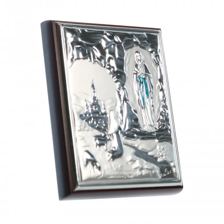 Palais du Rosaire Cadre Apparition de lourdes sur plaque argentée 7x5cm^ Cadre Religieux