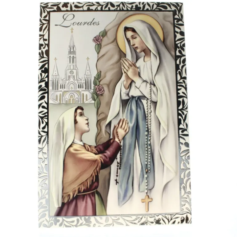 Palais du Rosaire Cadre argenté de l'Apparition de Lourdes 12x18cm^ Cadre Religieux