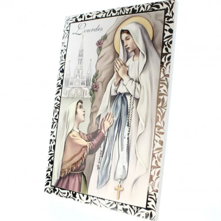 Palais du Rosaire Cadre argenté de l'Apparition de Lourdes 12x18cm^ Cadre Religieux