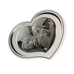 Palais du Rosaire Cadre Coeur Ange Gardien plaque argentée sur bois 11x8cm^ Baptême | Cadre Religieux