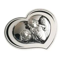Palais du Rosaire Cadre Coeur Ange Gardien plaque argentée sur bois 11x8cm^ Baptême | Cadre Religieux