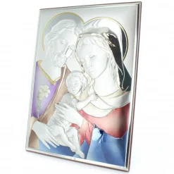 Palais du Rosaire Cadre de la Sainte Famille argenté et colorisée 28 cm^ Cadre Religieux