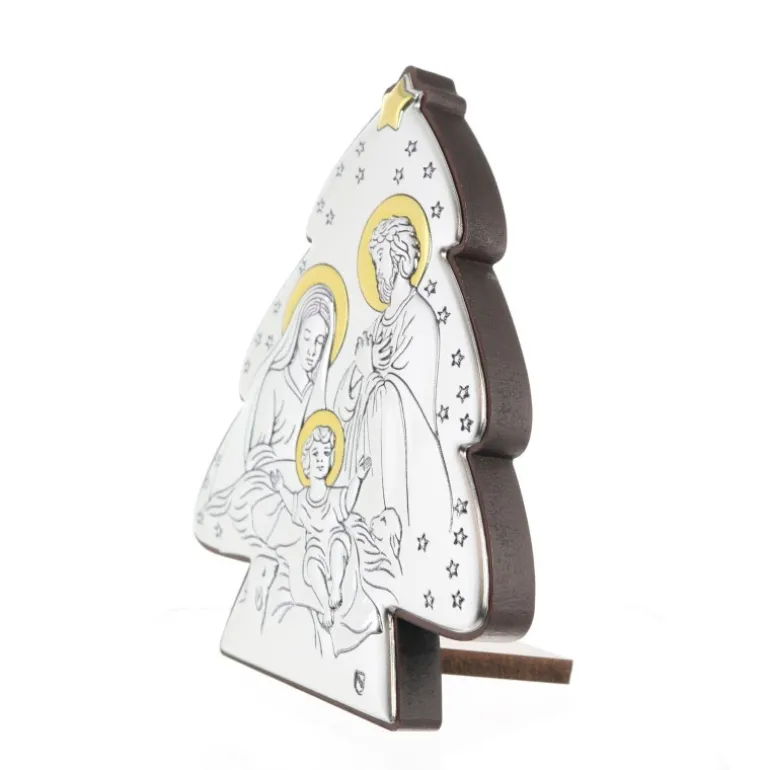 Palais du Rosaire Cadre de la Sainte Famille en forme de Sapin argenté 10cm^ Cadre Religieux