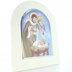 Palais du Rosaire Cadre de la Sainte Famille en bois avec ornement en métal argenté et coloré 25x30cm^ Cadre Religieux