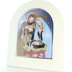 Palais du Rosaire Cadre de la Sainte Famille en bois avec ornement en métal argenté et coloré 25x30cm^ Cadre Religieux