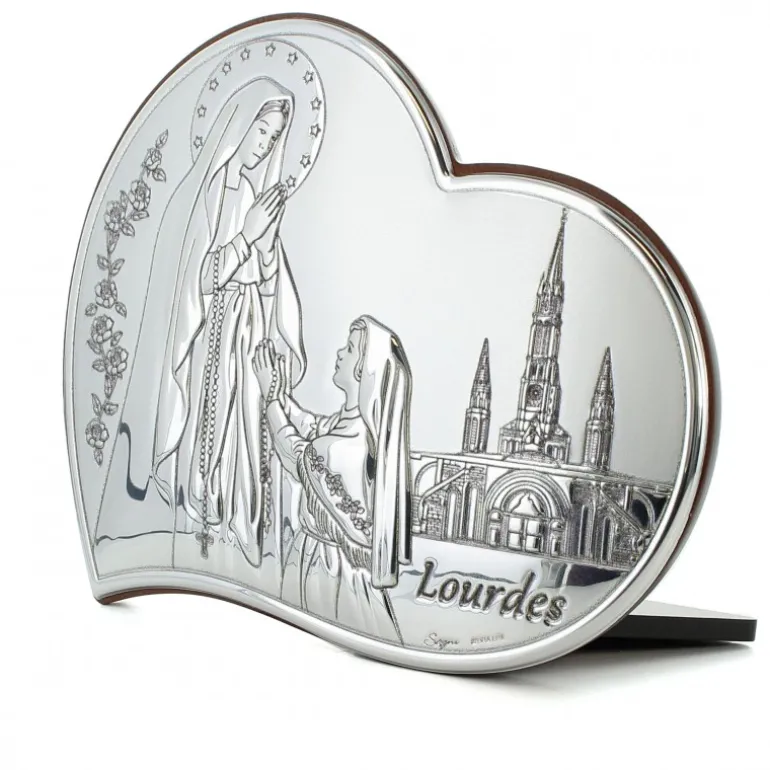 Palais du Rosaire Cadre de l'Apparition argentée sur bois de 15x13cm^ Cadre Religieux